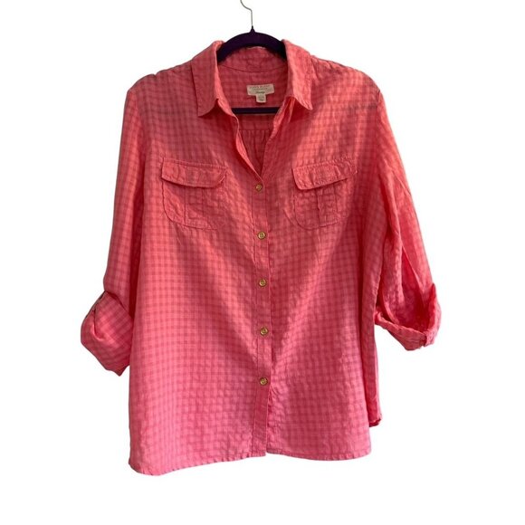 Charter Club Pink Linen Blend Button-Up Shirt Roll-Tab Sleeves XL - Picture 3 of 6